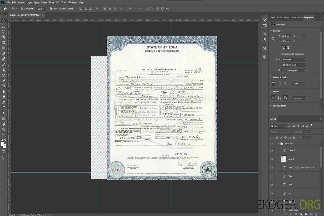 Modèle de certificat de naissance de l'État de l'Arizona aux États-Unis au format PSD template Modèle de certificat de naissance de l'État de l'Arizona aux États-Unis au format PSD template